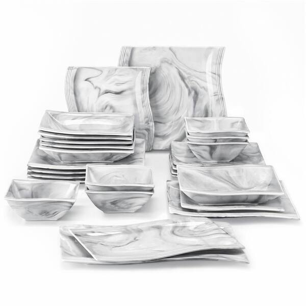 MALACASA Blance 30-Piece Marble Grey Porcelain Tableware