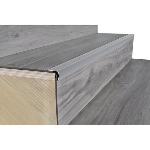 1-1/8 in. x 1-1/8 in. x 72 in. Brushed Silver Aluminum Stair Nosing w/ Screw Nails