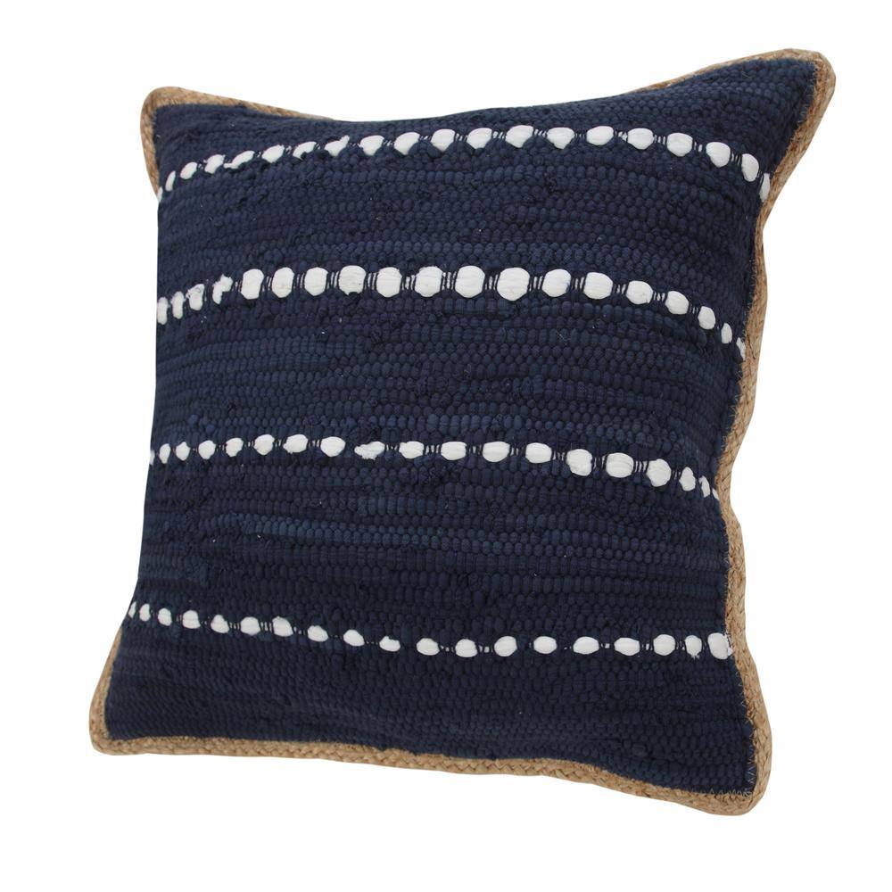 Navy and White Striped Cotton Jute Square Throw Pillow