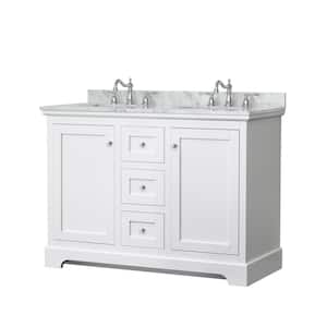 Avery 48 in. W x 22 in. D Double Vanity in White with Marble Vanity Top in White Carrara with Oval Basins