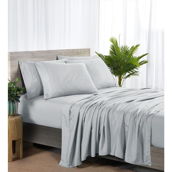 BIBB HOME 2000 Count 6-Piece Silver Solid Rayon from Bamboo Full Sheet Set