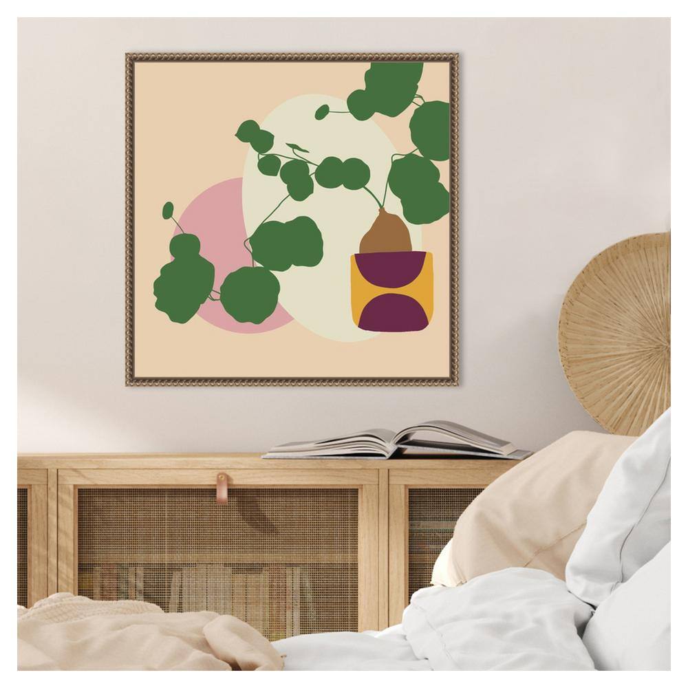 Abstract Green Potted Plant Canvas Wall Art with Beaded Frame