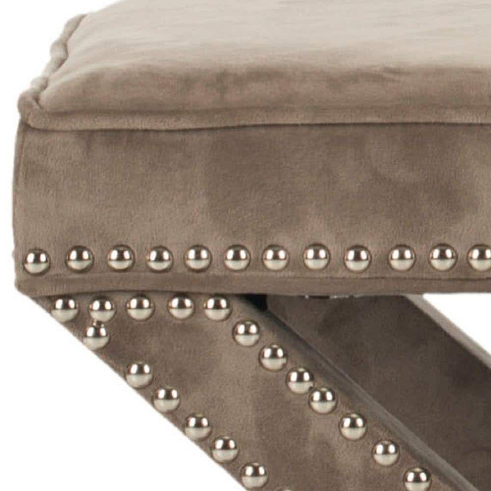 Palmer 22" Gray Cotton Upholstered Ottoman with Nail Heads