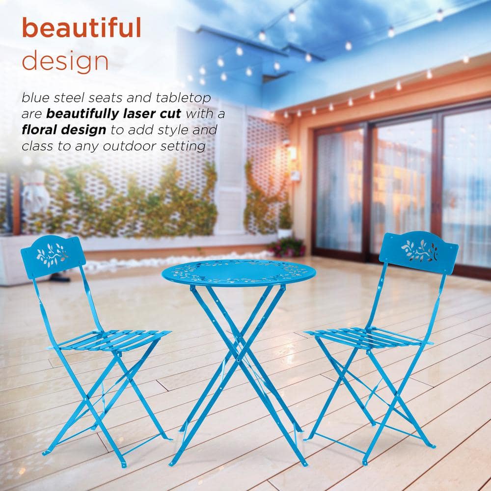 Bright Blue Steel 3-Piece Folding Bistro Patio Set
