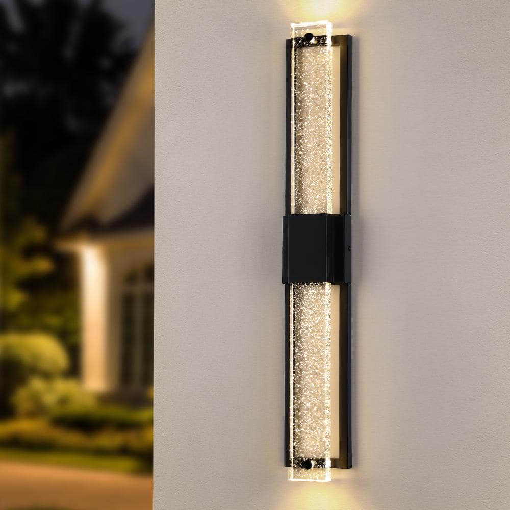 31 in. Black Bubble Crystal Integrated LED Outdoor Hardwired Garage and Porch-Light Lantern Sconce price history on PriceWatchPro