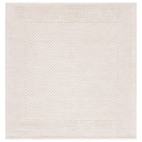 Natura 8 ft. x 8 ft. Square Ivory High-Low Striped Area Rug