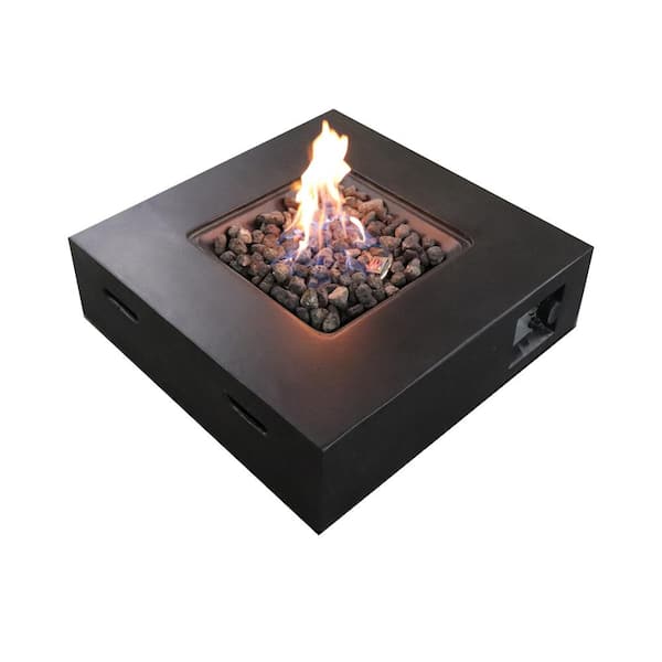 Tunearary 30 in. W Black Square Concrete Base Multi-fuel LP Gas Fire Pit with Electronic Adjustable Igition, Lava Rocks, 40000 BTU