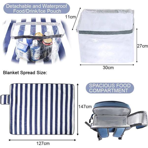 4-Person Picnic Backpack with Blanket 2-Person Picnic Basket Set) 5for  Family Couple (Blue and Striped),12.5in B08FQYNBCY - The Home Depot