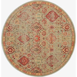 Somerset Light Green 6 ft. x 6 ft. Repeat Medallion Traditional Round Area Rug