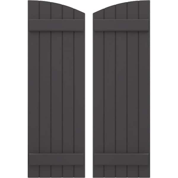 Ekena Millwork 17-1/2 in. W x 36 in. H Americraft Exterior Real Wood Joined Board, Batten Shutters with Elliptical Top Shadow Mountain
