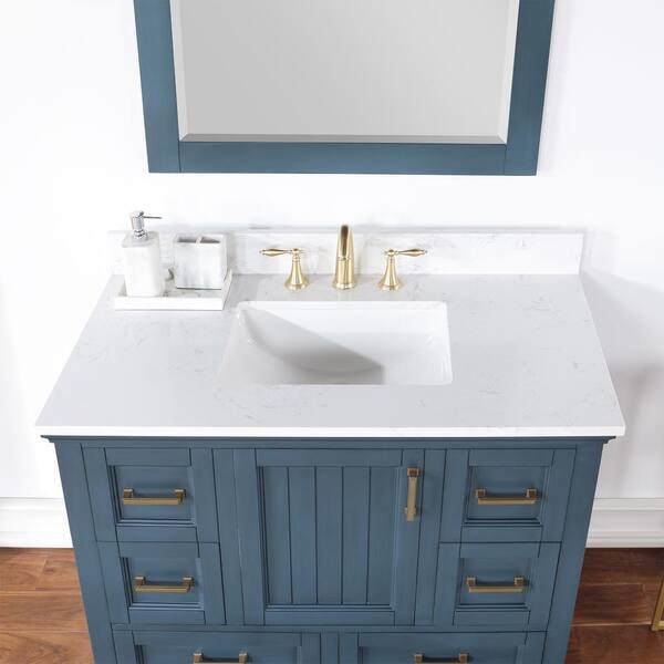 Eviva Navy 36 Inch Deep Blue Bathroom Vanity With White, 42 OFF