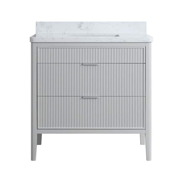 Grace 36 in. Single Sink Freestanding Gray Bath Vanity with Carrara White Engineered Stone Top and Backsplash Assembled