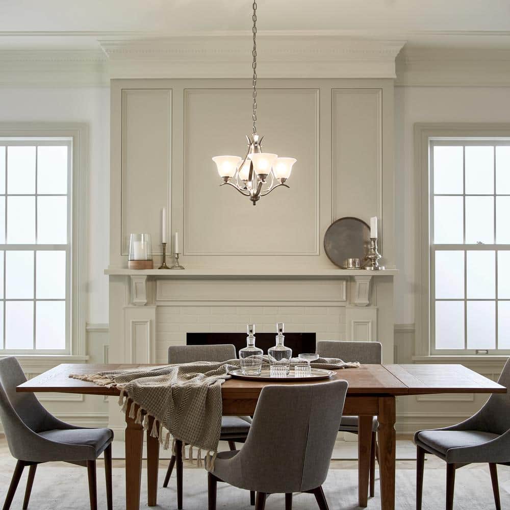 Dover Brushed Nickel 4-Light Mini Chandelier with Etched Glass