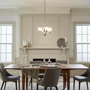 Dover 18 in. 4-Light Brushed Nickel Transitional Shaded Bell Mini Chandelier for Dining Room