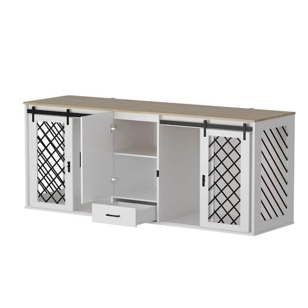FUFU&GAGA 81.5" Indestructible Dog House for 2 Medium Dogs, Modern Large Dog Crate Kennel Furniture with Large Storage Space,White
