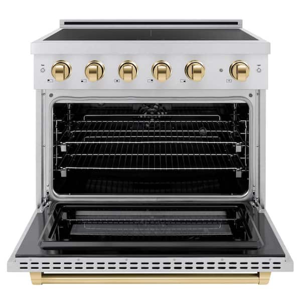 Autograph 36 in. 5.2 cu. ft. Paramount Induction Range with 5 Element Cooktop in Satin Stainless Steel with Gold Accents