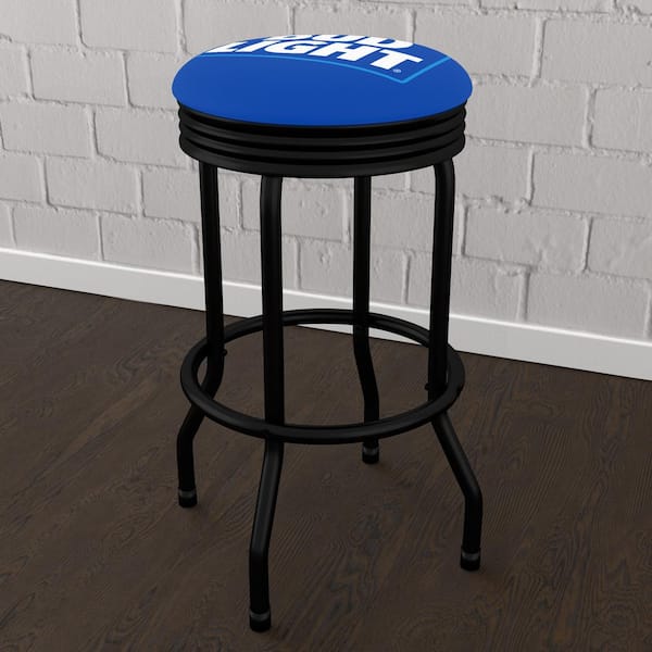 Unbranded Bud Light Blue 29 in. Blue Backless Metal Bar Stool with Vinyl Seat