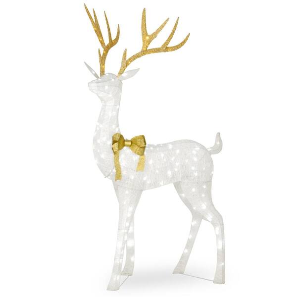 National Tree Company 75 in. White Glitter Standing Buck with 160 Cool White LED and Twinkle Lights