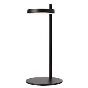 Fia 15 in. Black Transitional Integrated LED Round Table Lamp with White Acrylic Shade