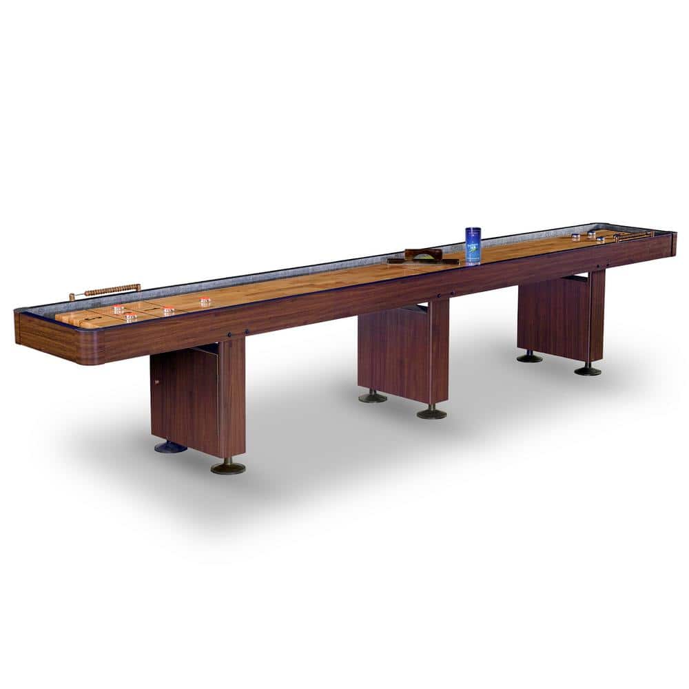 Challenger 14 ft. Shuffleboard Table w Walnut Finish, Hardwood Playfield, S