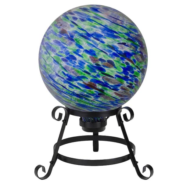 Northlight 10 in. Green Blue and Black Striped Glass Outdoor Patio Garden Gazing Ball