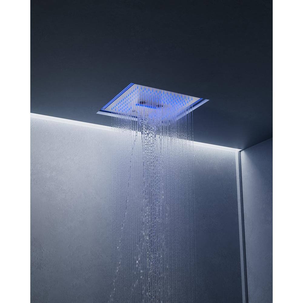 Brushed Nickel LED Thermostatic Dual Showerheads with Bluetooth Speaker