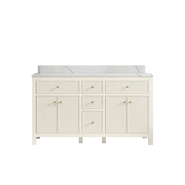 Willow Collections Sonoma 60 in. Double Sink Freestanding Alabaster Bath Vanity with Calacatta Laza Quartz Top Unassembled