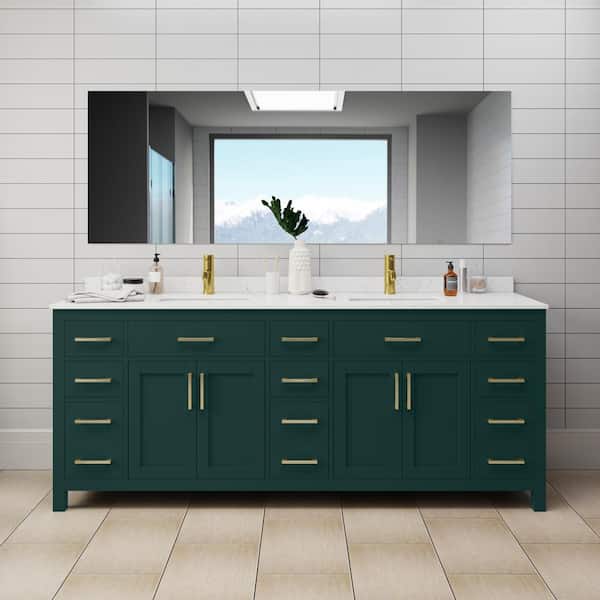 Wyndham Collection Beckett 84 in. W x 22 in. D x 35 in. H Double Sink Bathroom Vanity in Green with Carrara Cultured Marble Top