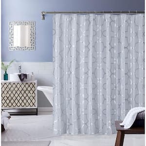 Carly 70 in. x 72 in. Silver Embroidered Shower Curtain