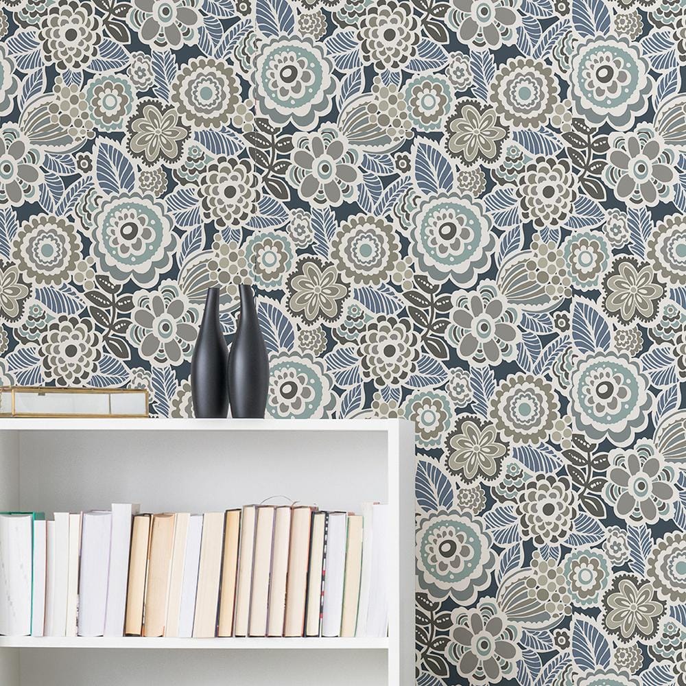 Dream On Navy Floral Peel and Stick Vinyl Wallpaper