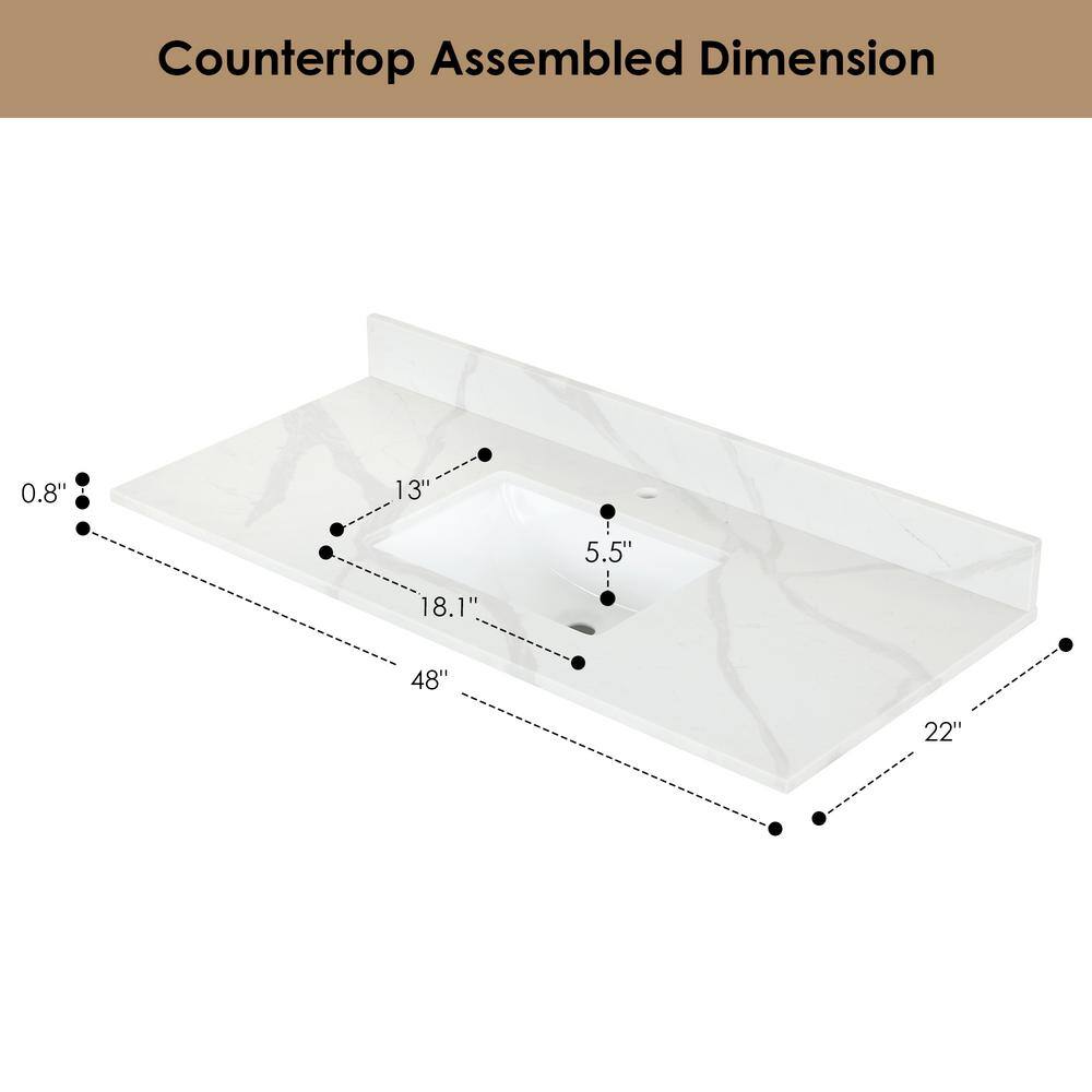 Arbios 48" Calacatta White Quartz Vanity Top with Sink