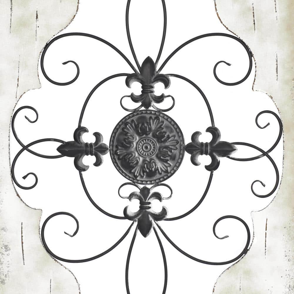 Cream and Black Weathered Wood Scroll Wall Sculpture