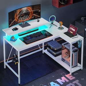 PAKASEPT Gaming Desk With Led Lights, 70.9" Large Wing-Shaped Desk, Carbon Fiber