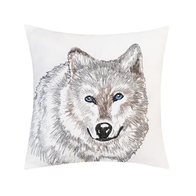 Wolf Portrait Beige Outdoor Throw Pillow