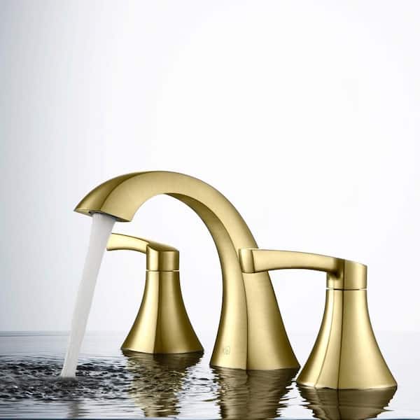 8 in. Widespread 2-Handle Bathroom Sink Faucet with Supply Lines and Adjustable Flow Rate in Brushed Gold (1-Pack)