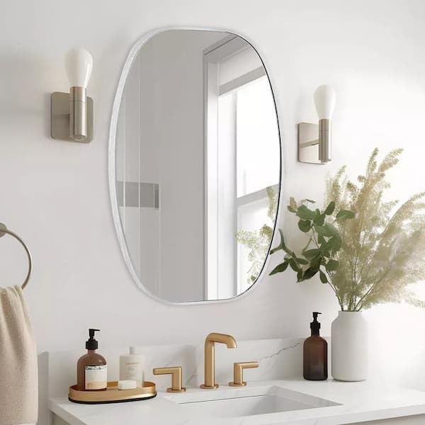LuxHomez 20 in. W x 30 in. H Silver Oval Wall Mirror Aluminum Frame Vanity Mirror Bathroom Mirror