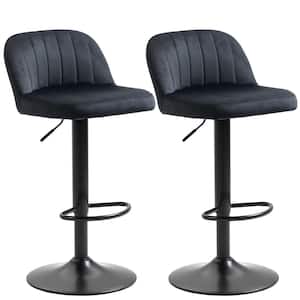 39.75 in. Black Low Back Metal Frame Adjustable Bar Stools with PU leather seat (Set of 2)