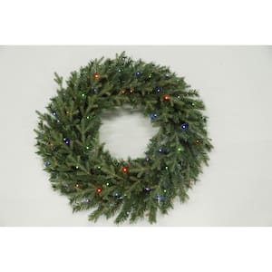 36 in. Battery Operated Mixed Pine LED Pre-Lit Artificial Christmas Wreath with Timer