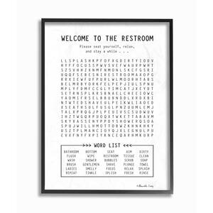 11 in. x 14 in. "Black and White Restroom Crossword Puzzle Sign Black Framed Wall Art" by Shawnda Craig