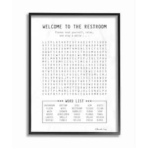 16 in. x 20 in. "Black and White Restroom Crossword Puzzle Sign Oversized Black Framed Wall Art" by Shawnda Craig