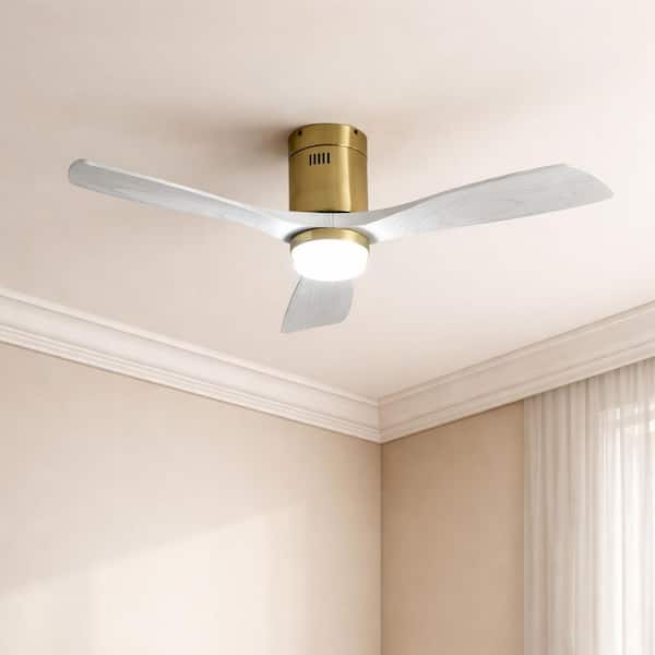 52 in. Integrated LED Indoor Flush Mount Grey Oak Standard Ceiling Fan with Dimmable Light and Remote DC Motor