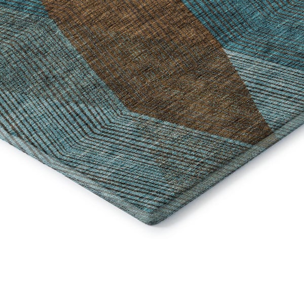 Mayfield Premium Machine Washable Abstract AMF962 Teal 2 ft. 3 in. x 7 ft. 6 in. Runner Rug