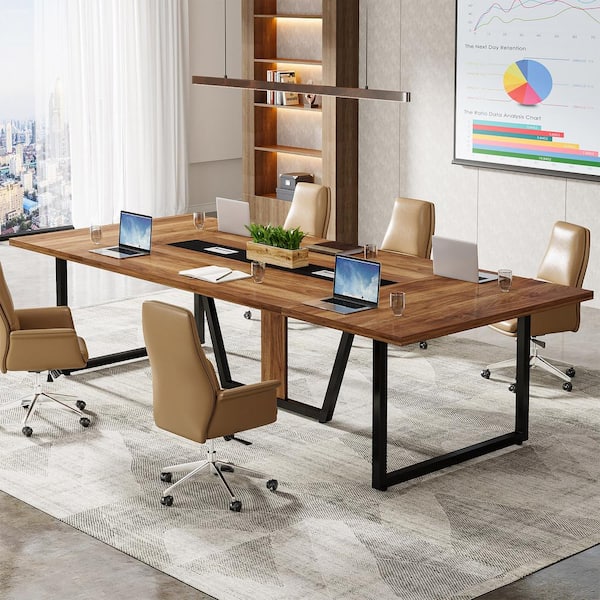 BYBLIGHT Moronia 94 in. Rectangular Brown Wood Conference Desk for