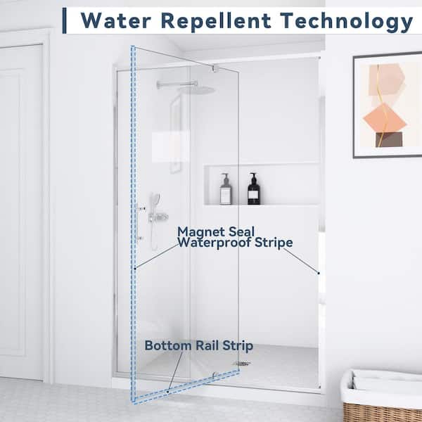 56 to 60 in. W x 71 in. H Pivot Frame Shower Door in Chrome Finish with SGCC Certified Clear Glass