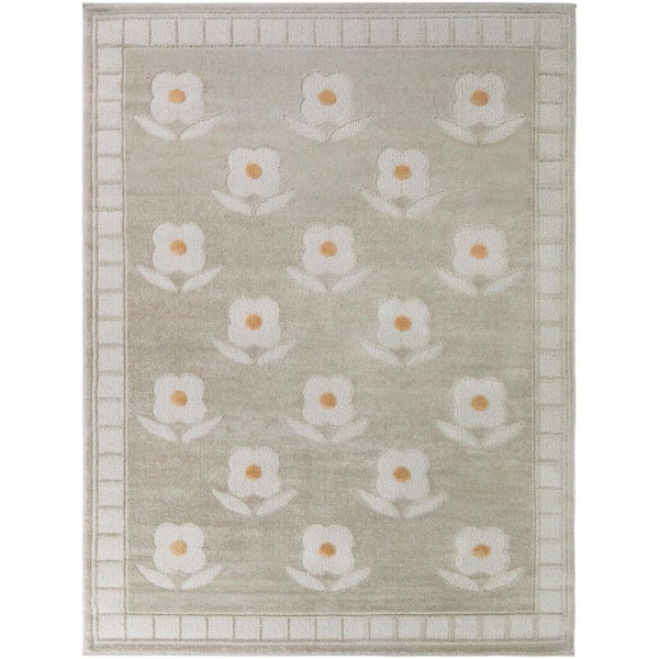 Roslyn Cream 5 ft. x 7 ft. Youth Floral Area Rug