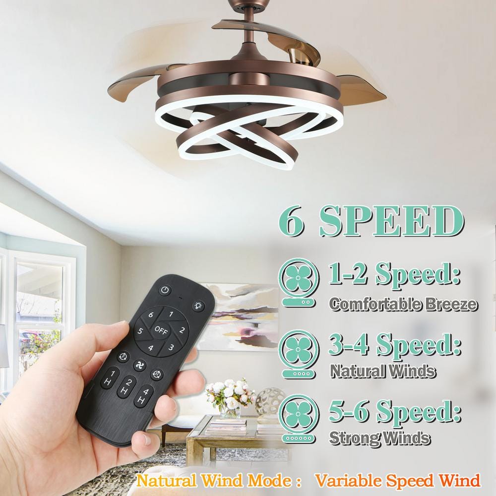 Bayview 42" Brown Brushed Metal LED Ceiling Fan with Remote