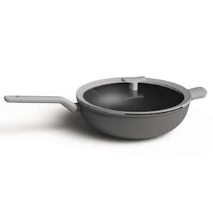 Leo 12.5 in. Aluminum Nonstick Wok in Grey with Glass Lid