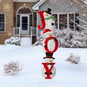 48.23 in. H Metal Vertical JOY Snowman Yard Stake or Horizontal Snowmen Family Stake (KD, 2 Functions)