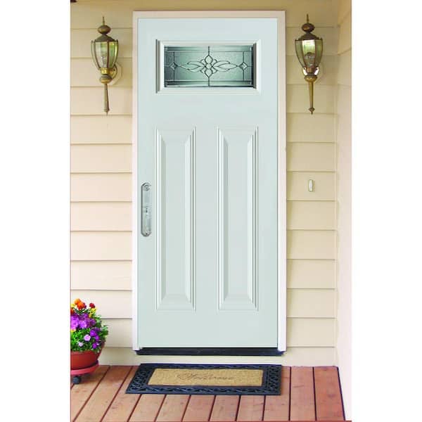 32 in. x 80 in. Victoria Classic Zinc Rectangular Lite 2-Panel Painted White Right-Hand Inswing Steel Prehung Front Door