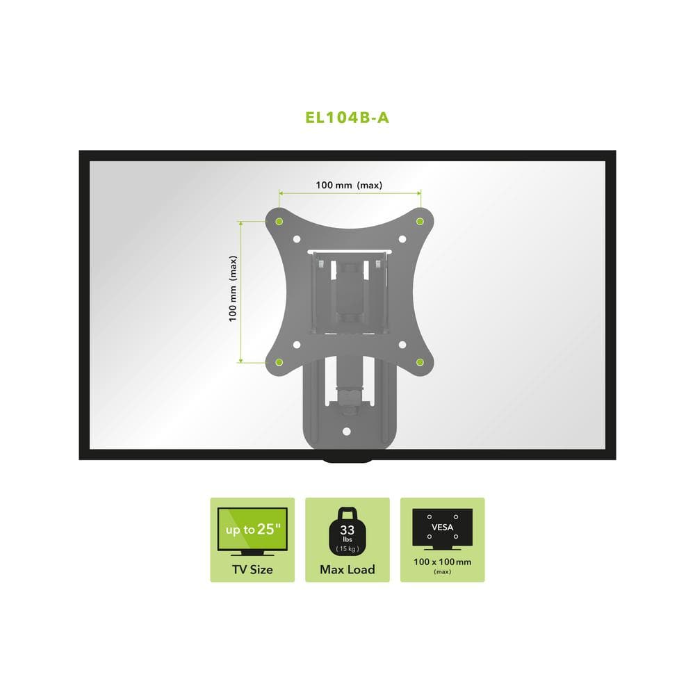 Black Steel Full Motion Dual Arm TV Wall Mount for 12"-25" Screens